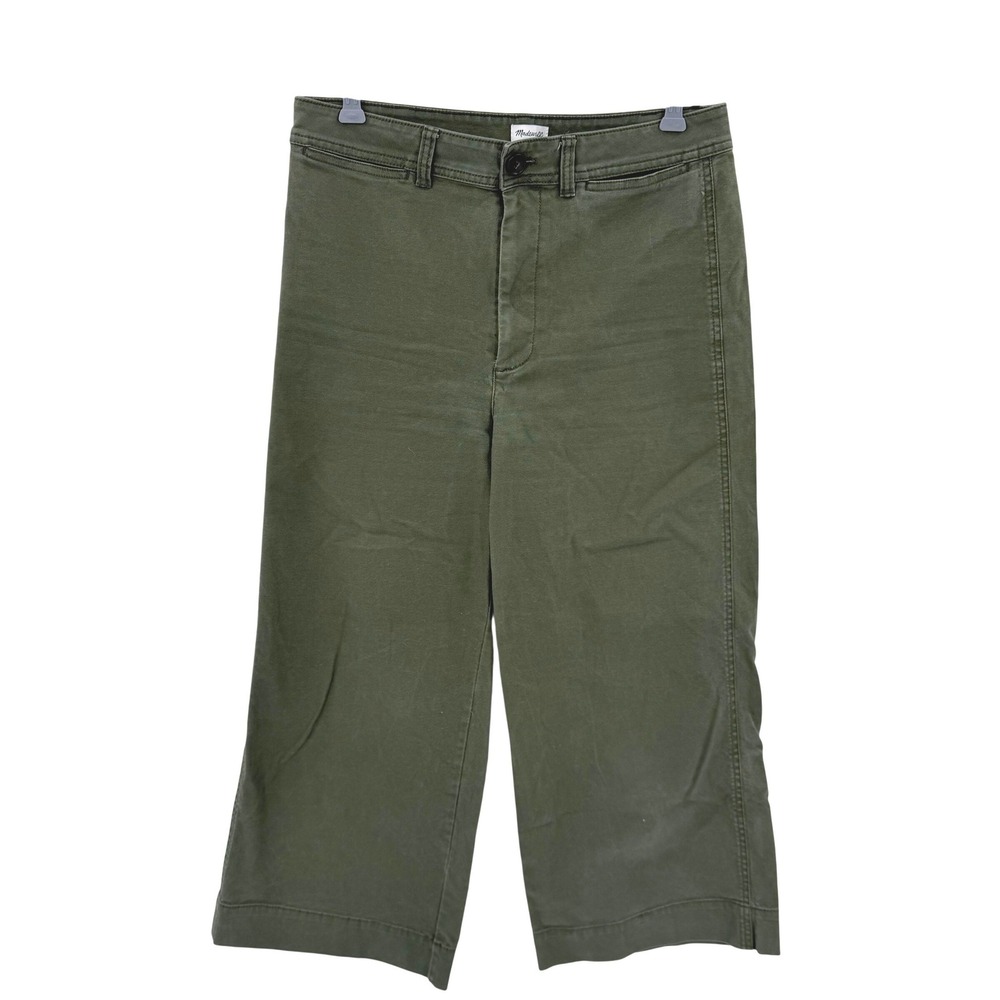 Madewell Army Olive Green High Rise Wide Leg Crop Pants 30 Cotton Twill Utility
